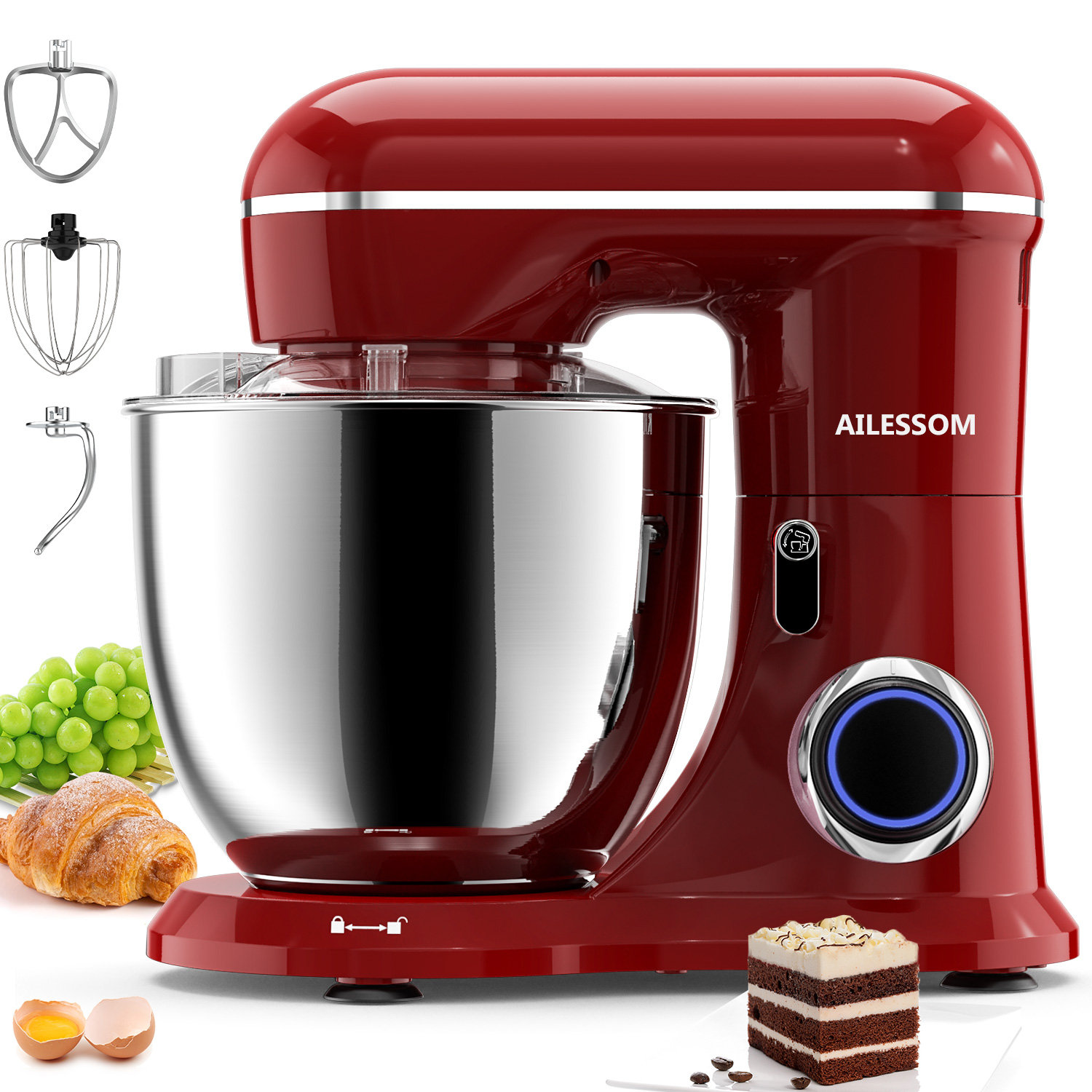 AILESSOM 3-in-1 Electric Stand Mixer, 10-speed With Pulse